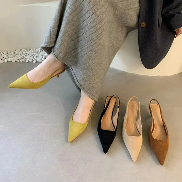 Elegant Pointed Toe Slingback Sandals Low Heel Mules